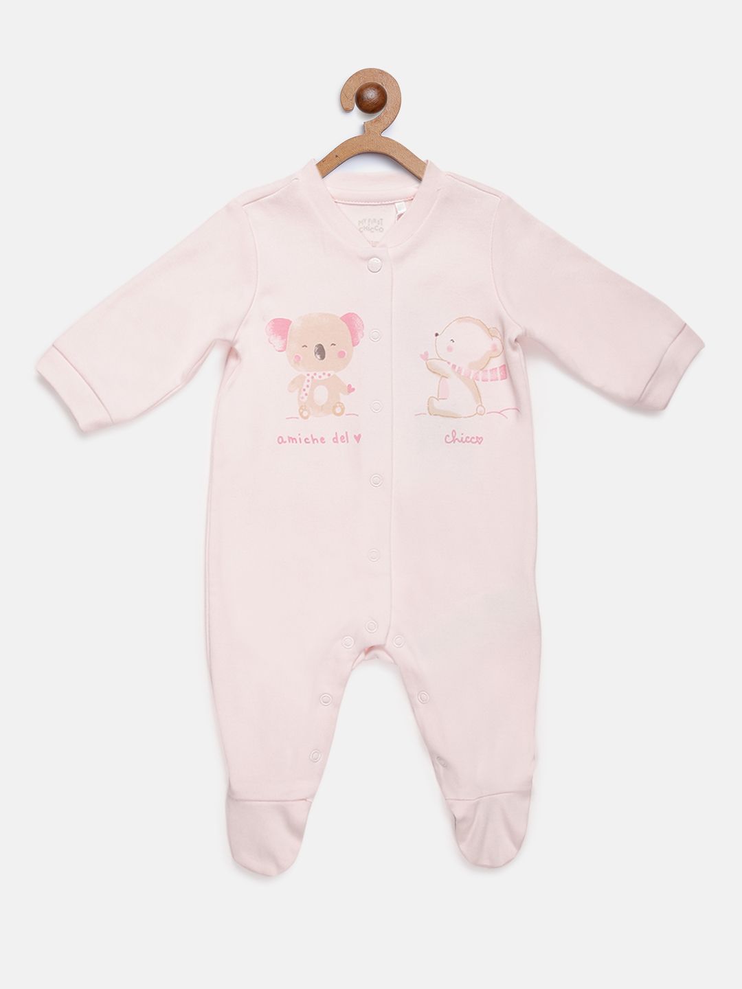 Blue Printed Babysuit-Front Opening-Pink